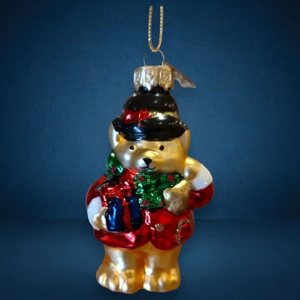 Gentleman Bear with Present Ornament Hand Blown Glass Thomas Pacconi Classics 02
